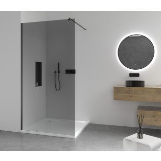 CERANO - Sprchová zástěna Walk-in Onyx Round L/P - 8 mm - kulatá vzpěra - černá matná, grafitové sklo - 130x200 cm