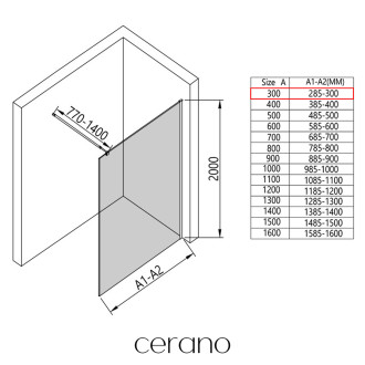 CERANO - Sprchová zástěna Walk-in Onyx Round L/P - 8 mm - kulatá vzpěra - černá matná, grafitové sklo - 30x200 cm