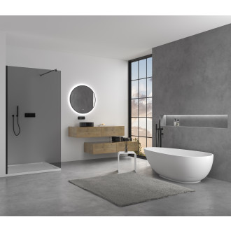 CERANO - Sprchová zástěna Walk-in Onyx Round L/P - 8 mm - kulatá vzpěra - černá matná, grafitové sklo - 90x200 cm
