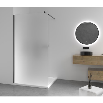 CERANO - Sprchová zástěna Walk-in Onyx Round L/P - 8 mm - kulatá vzpěra - černá matná, mléčné sklo - 140x200 cm