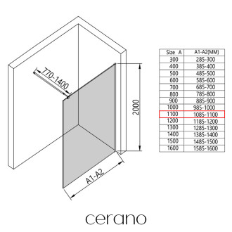 CERANO - Sprchová zástěna Walk-in Onyx Round L/P - 8 mm - kulatá vzpěra - černá matná, rýhované sklo - 110x200 cm