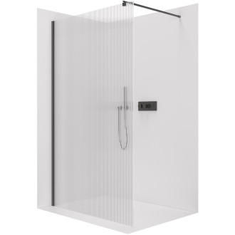 CERANO - Sprchová zástěna Walk-in Onyx Round L/P - 8 mm - kulatá vzpěra - černá matná, rýhované sklo - 160x200 cm