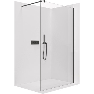 CERANO - Sprchová zástěna Walk-in Onyx Round L/P - 8 mm - kulatá vzpěra - černá matná, transparentní sklo - 100x200 cm