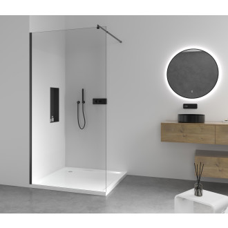 CERANO - Sprchová zástěna Walk-in Onyx Round L/P - 8 mm - kulatá vzpěra - černá matná, transparentní sklo - 100x200 cm