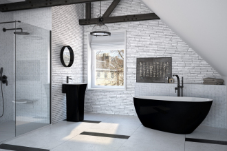 BESCO vana volně stojící GOYA 1600x700 mm, černá / bílá barva, litý mramor VANSAL16BW