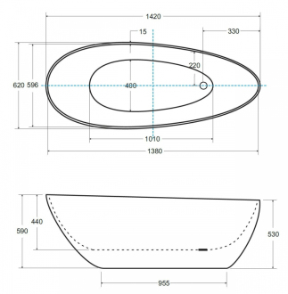 BESCO vana volně stojící GOYA 1600x700 mm, černá / bílá barva, litý mramor VANSAL16BW
