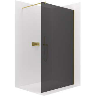 CERANO - Sprchová zástěna Walk-in Onyx Round L/P - 8 mm - kulatá vzpěra - zlatá kartáčovaná, grafitové sklo - 90x200 cm
