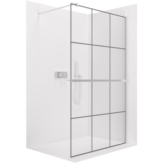 CERANO - Sprchová zástěna Walk-in Onyx Round L/P - 8 mm + polička/držák na ručníky - kulatá vzpěra  - chrom, industriální sklo - 140x200 cm