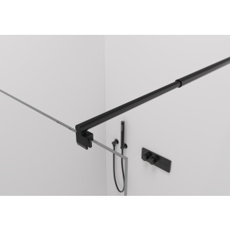 CERANO - Sprchová zástěna Walk-in Onyx Round L/P - 8 mm + polička/držák na ručníky - kulatá vzpěra - černá matná, transparentní sklo - 130x200 cm