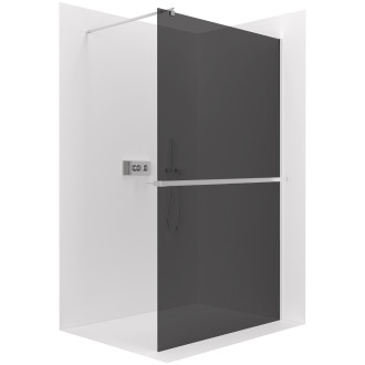 CERANO - Sprchová zástěna Walk-in Onyx Round L/P - 8 mm + polička/držák na ručníky - kulatá vzpěra - chrom, grafitové sklo - 150x200 cm