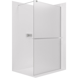 CERANO - Sprchová zástěna Walk-in Onyx Round L/P - 8 mm + polička/držák na ručníky - kulatá vzpěra - chrom, mléčné sklo - 140x200 cm