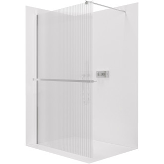 CERANO - Sprchová zástěna Walk-in Onyx Round L/P - 8 mm + polička/držák na ručníky - kulatá vzpěra - chrom, rýhované sklo - 150x200 cm