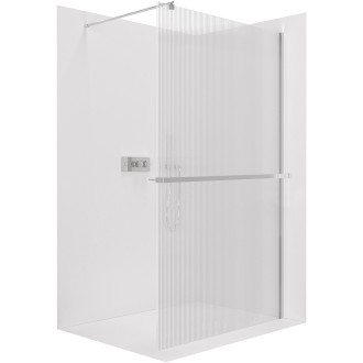 CERANO - Sprchová zástěna Walk-in Onyx Round L/P - 8 mm + polička/držák na ručníky - kulatá vzpěra - chrom, rýhované sklo - 150x200 cm