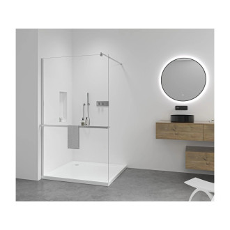 CERANO - Sprchová zástěna Walk-in Onyx Round L/P - 8 mm + polička/držák na ručníky - kulatá vzpěra - chrom, transparentní sklo - 100x200 cm