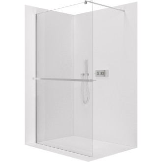 CERANO - Sprchová zástěna Walk-in Onyx Round L/P - 8 mm + polička/držák na ručníky - kulatá vzpěra - chrom, transparentní sklo - 160x200 cm