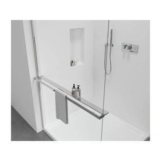 CERANO - Sprchová zástěna Walk-in Onyx Round L/P - 8 mm + polička/držák na ručníky - kulatá vzpěra - chrom, transparentní sklo - 50x200 cm