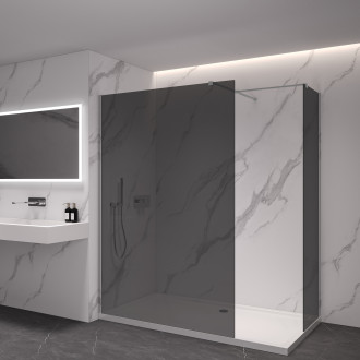 CERANO - Sprchová zástěna Walk-in Onyx T L/P - 10 mm - hranatá vzpěra - chrom, grafitové sklo - 100x100x200 cm