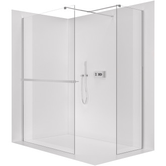 CERANO - Sprchová zástěna Walk-in Onyx T L/P - 10 mm - hranatá vzpěra + polička/držák na ručníky - chrom, transparentní sklo - 150x140x200 cm