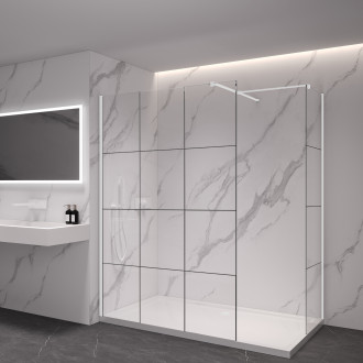 CERANO - Sprchová zástěna Walk-in Onyx T L/P - 8 mm - hranatá vzpěra - bílá matná, industriální sklo - 130x110x200 cm