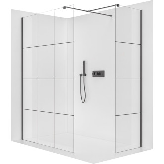 CERANO - Sprchová zástěna Walk-in Onyx T L/P - 8 mm - hranatá vzpěra - černá matná, industriální sklo - 110x100x200 cm