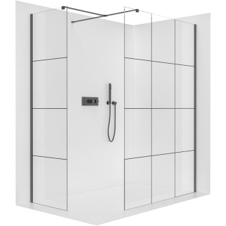 CERANO - Sprchová zástěna Walk-in Onyx T L/P - 8 mm - hranatá vzpěra - černá matná, industriální sklo - 110x100x200 cm
