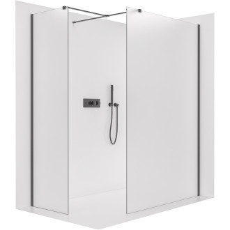 CERANO - Sprchová zástěna Walk-in Onyx T L/P - 8 mm - hranatá vzpěra - černá matná, mléčné sklo - 140x100x200 cm