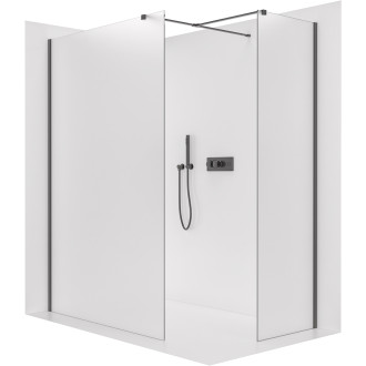 CERANO - Sprchová zástěna Walk-in Onyx T L/P - 8 mm - hranatá vzpěra - černá matná, mléčné sklo - 80x70x200 cm