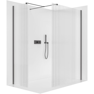 CERANO - Sprchová zástěna Walk-in Onyx T L/P - 8 mm - hranatá vzpěra - černá matná, rýhované sklo - 160x150x200 cm