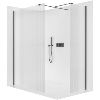 CERANO - Sprchová zástěna Walk-in Onyx T L/P - 8 mm - hranatá vzpěra - černá matná, rýhované sklo - 160x80x200 cm