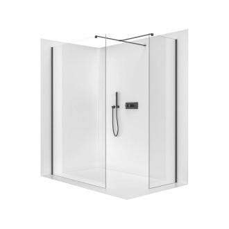 CERANO - Sprchová zástěna Walk-in Onyx T L/P - 8 mm - hranatá vzpěra - černá matná, transparentní sklo - 100x50x200 cm