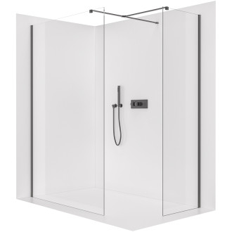 CERANO - Sprchová zástěna Walk-in Onyx T L/P - 8 mm - hranatá vzpěra - černá matná, transparentní sklo - 110x40x200 cm