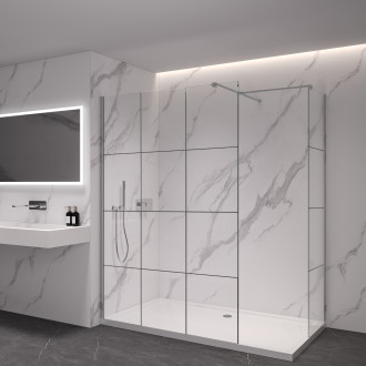 CERANO - Sprchová zástěna Walk-in Onyx T L/P - 8 mm - hranatá vzpěra - chrom, industriální sklo - 150x120x200 cm