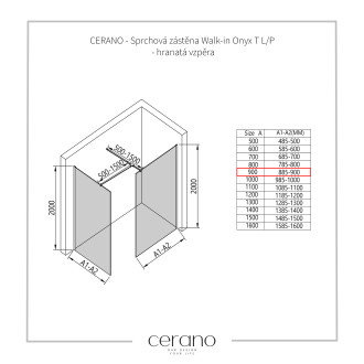 CERANO - Sprchová zástěna Walk-in Onyx T L/P - 8 mm - hranatá vzpěra - chrom, industriální sklo - 90x90x200 cm