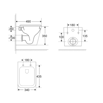 WC závěsné kapotované, RIMLESS, 490x340x350, keramické, vč. sedátka