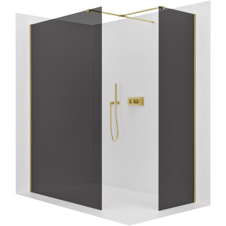 CERANO - Sprchová zástěna Walk-in Onyx T L/P - 8 mm - hranatá vzpěra - zlatá kartáčovaná, grafitové sklo - 130x110x200 cm