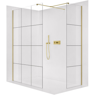 CERANO - Sprchová zástěna Walk-in Onyx T L/P - 8 mm - hranatá vzpěra - zlatá kartáčovaná, industriální sklo - 100x100x200 cm