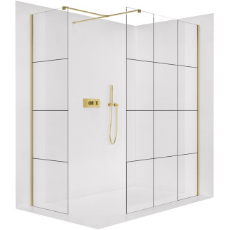 CERANO - Sprchová zástěna Walk-in Onyx T L/P - 8 mm - hranatá vzpěra - zlatá kartáčovaná, industriální sklo - 150x90x200 cm