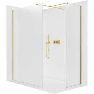 CERANO - Sprchová zástěna Walk-in Onyx T L/P - 8 mm - hranatá vzpěra - zlatá, mléčné sklo - 120x70x200 cm