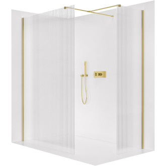 CERANO - Sprchová zástěna Walk-in Onyx T L/P - 8 mm - hranatá vzpěra - zlatá, rýhované sklo - 130x60x200 cm
