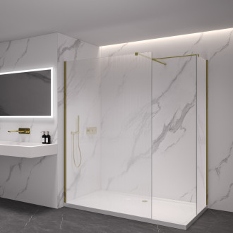 CERANO - Sprchová zástěna Walk-in Onyx T L/P - 8 mm - hranatá vzpěra - zlatá kartáčovaná, rýhované sklo - 150x70x200 cm