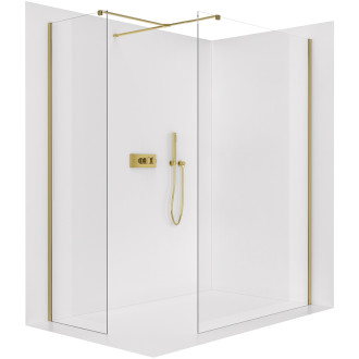CERANO - Sprchová zástěna Walk-in Onyx T L/P - 8 mm - hranatá vzpěra - zlatá, transparentní sklo - 140x70x200 cm
