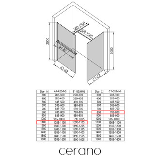 CERANO Sprchová zástěna Walk-in Onyx T L/P +držák černá mat, grafitové sklo 110x80