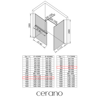 CERANO Sprchová zástěna Walk-in Onyx T L/P +držák černá mat, grafitové sklo 120x70