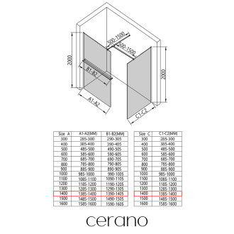 CERANO - Sprchová zástěna Walk-in Onyx T L/P - 8 mm - hranatá vzpěra + polička/držák na ručníky - černá matná, grafitové sklo - 140x140x200 cm