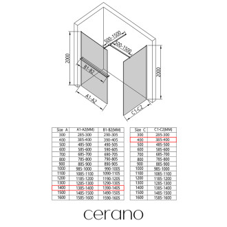 CERANO - Sprchová zástěna Walk-in Onyx T L/P - 8 mm - hranatá vzpěra + polička/držák na ručníky - černá matná, grafitové sklo - 140x40x200 cm