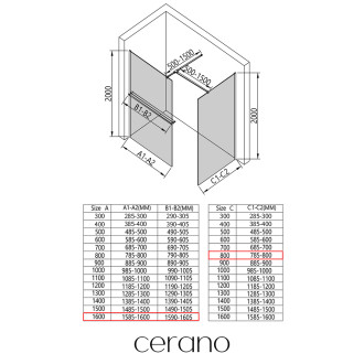 CERANO - Sprchová zástěna Walk-in Onyx T L/P - 8 mm - hranatá vzpěra + polička/držák na ručníky - černá matná, grafitové sklo - 160x80x200 cm