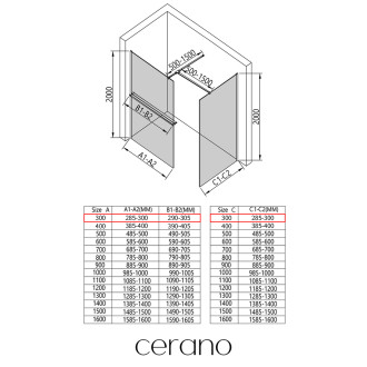 CERANO - Sprchová zástěna Walk-in Onyx T L/P - 8 mm - hranatá vzpěra + polička/držák na ručníky - černá matná, grafitové sklo - 30x30x200 cm