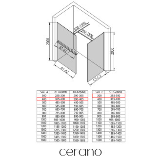 CERANO - Sprchová zástěna Walk-in Onyx T L/P - 8 mm - hranatá vzpěra + polička/držák na ručníky - černá matná, grafitové sklo - 40x30x200 cm