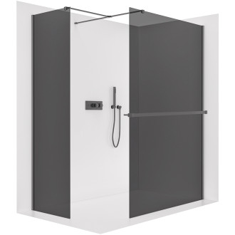 CERANO - Sprchová zástěna Walk-in Onyx T L/P - 8 mm - hranatá vzpěra + polička/držák na ručníky - černá matná, grafitové sklo - 80x60x200 cm