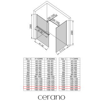 CERANO Sprchová zástěna Walk-in Onyx T L/P +držák černá mat, industriální sklo 150x150